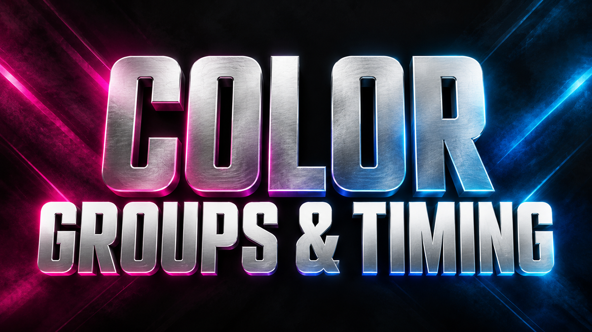 Color, groups and timing guide cover with silver lettering and magenta and blue accents.