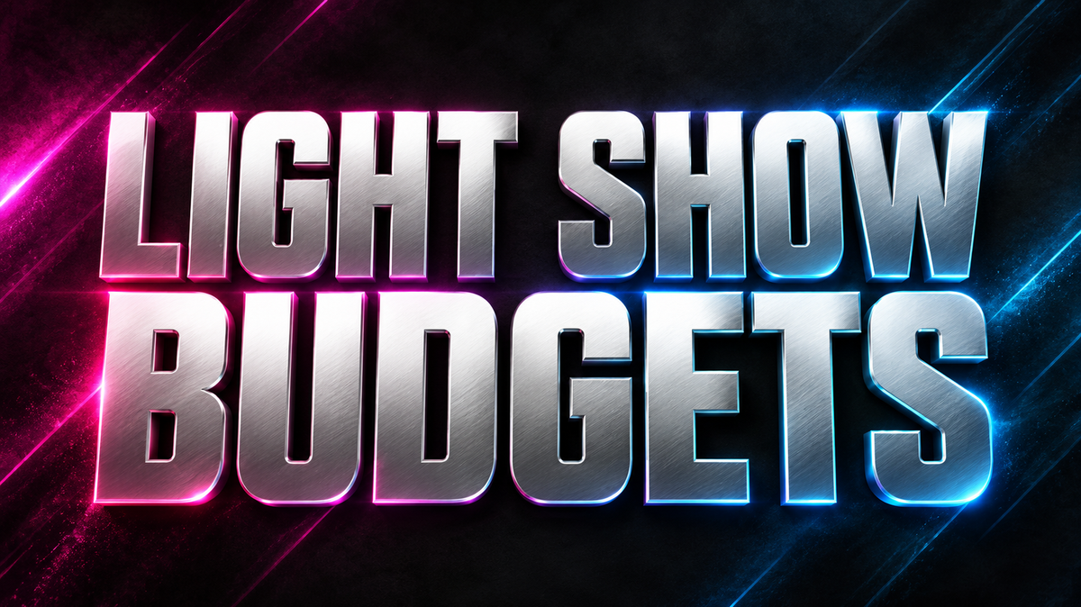 Light show budgets guide cover with silver lettering and magenta and blue accents.