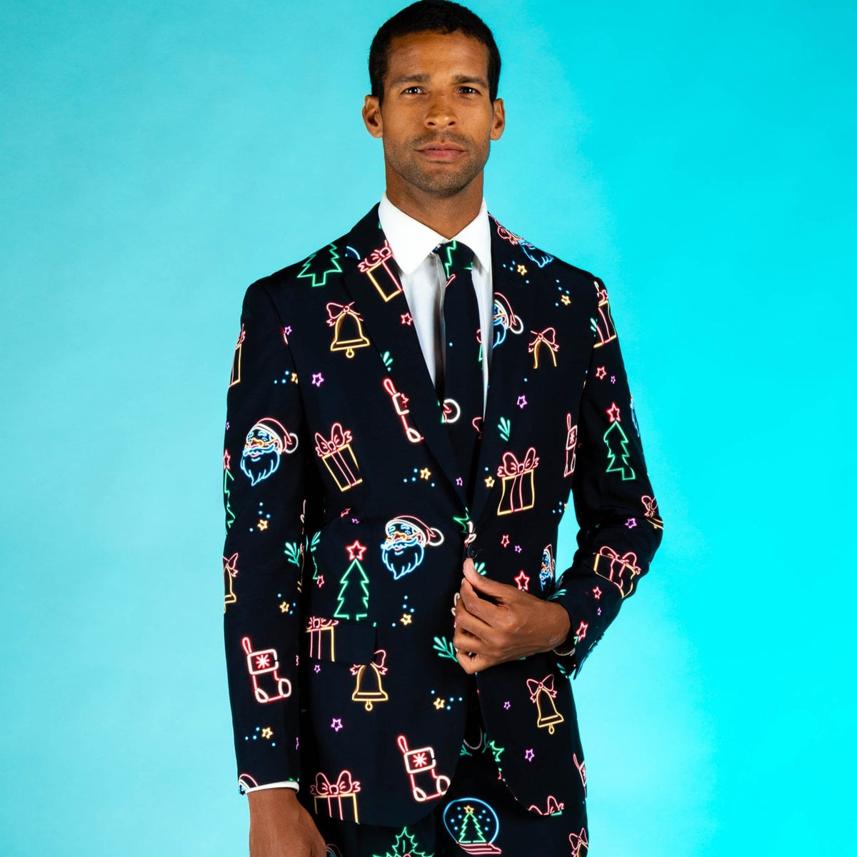 The Naughty Neon Noel | Neon Lights Christmas Suit | Size 44 | Black