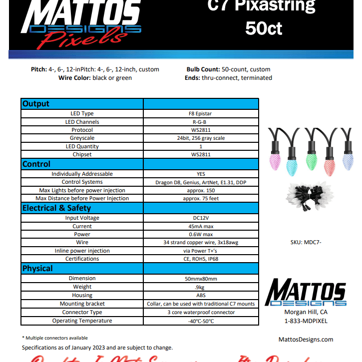 12v Replica C7 Pixels PixaString - Mattos Designs LLC