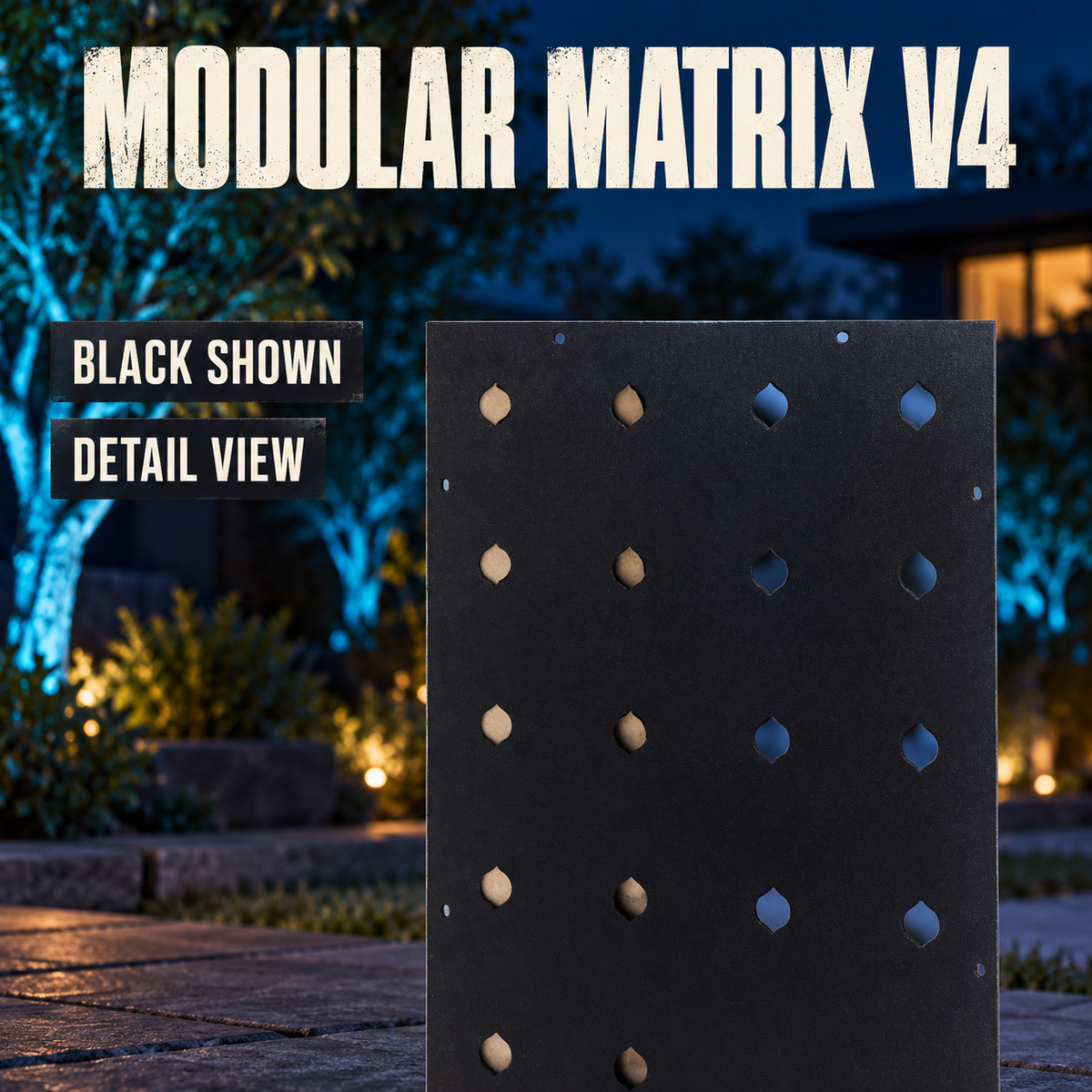 Boscoyo Modular Matrix Panels V4, black panel detail with four columns of empty pixel holes