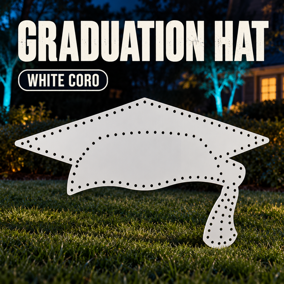 Boscoyo Graduation Hat white coro prop with empty pixel holes