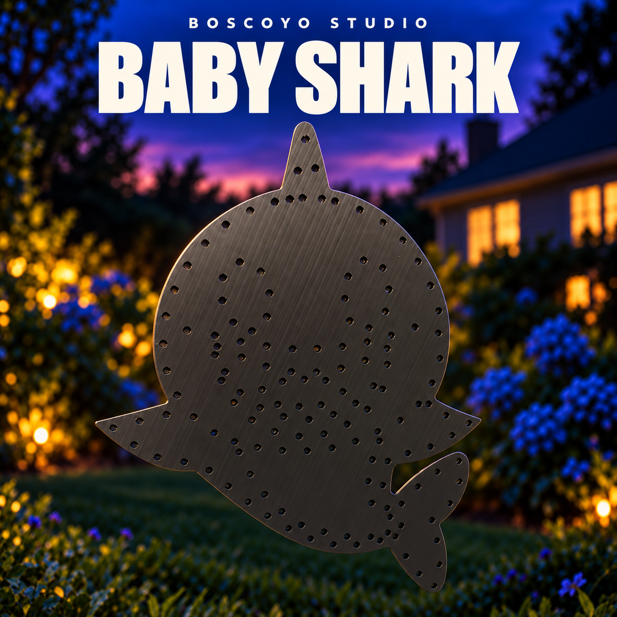 Baby Shark by Boscoyo Studio, bare unlit coro prop with its original pixel-hole layout.