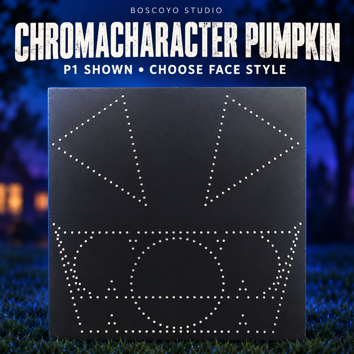 Unlit black P1 ChromaCharacter Pumpkin coro panel by Boscoyo Studio; other face styles available.
