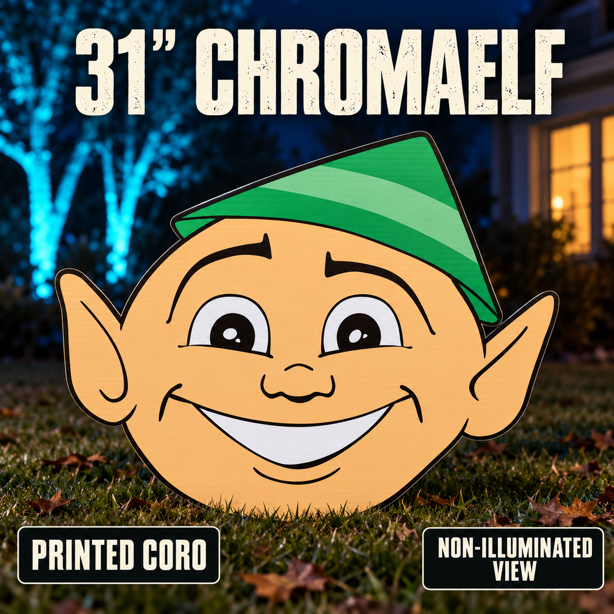 31″ CHROMAELF by Boscoyo Studio, exact product shown in a blue-lit evening yard