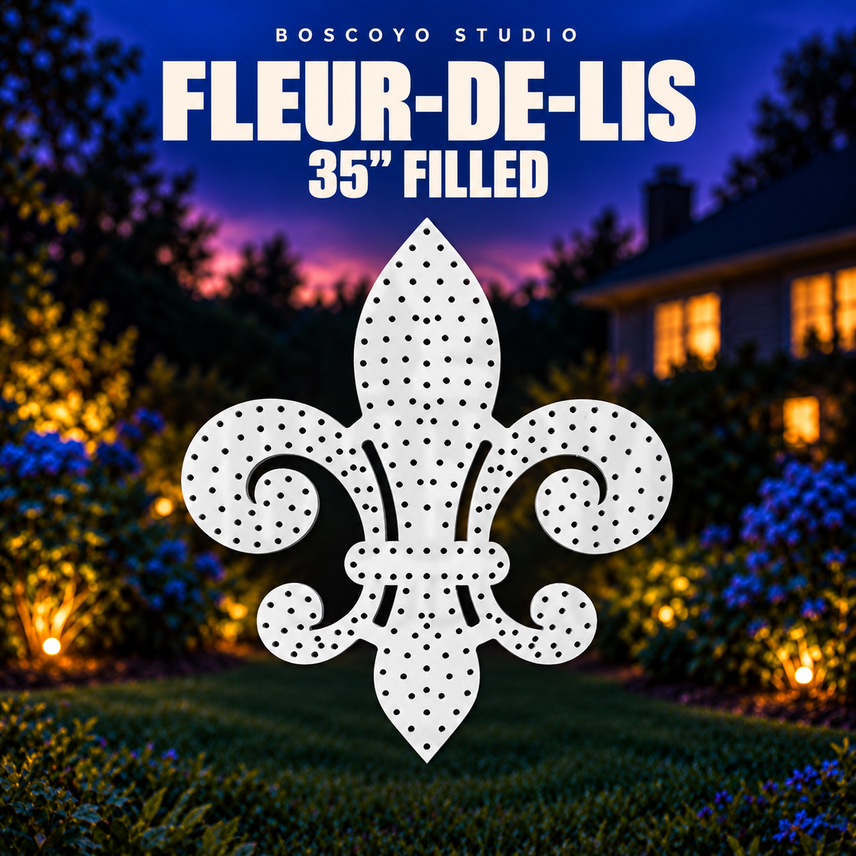 Boscoyo Studio 35-inch Filled ChromaFleur-de-lis bare white coro panel with the filled pixel-hole pattern.