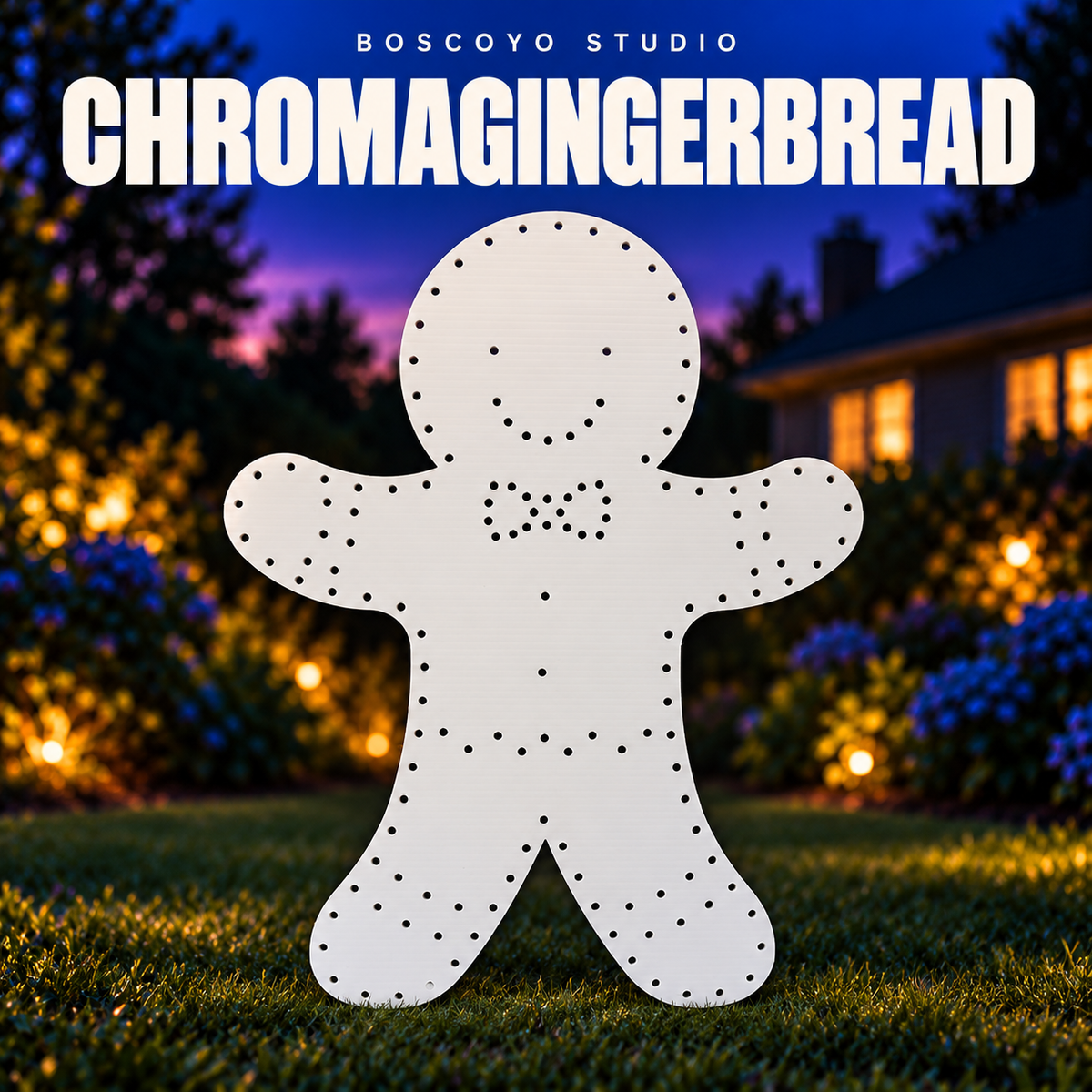 Boscoyo Studio ChromaGingerbread bare white coro gingerbread-person panel with empty pixel holes.