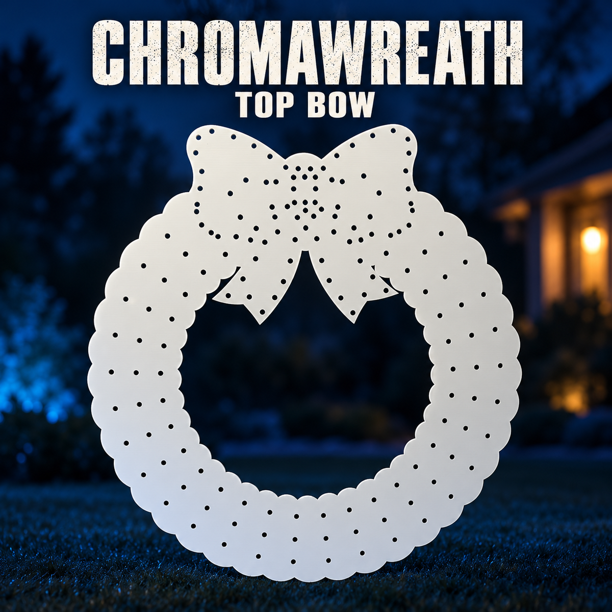 Boscoyo ChromaWreath Top Bow in white coro, unlit with the original pixel-hole pattern.