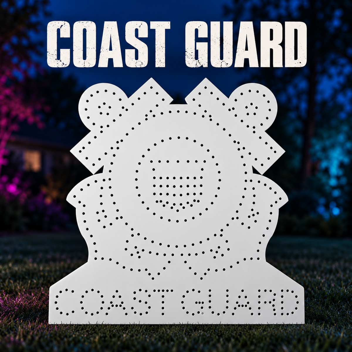 Boscoyo Coast Guard unlit white coro emblem with original crossed-anchor silhouette, center shield, lettering and empty pixel holes.