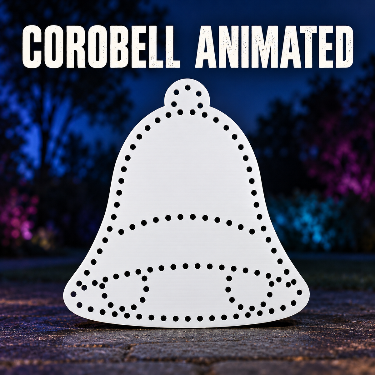 Boscoyo CoroBell Animated Double Clanker, unlit white coro bell with its original outline, curved bands and two clanker hole loops.