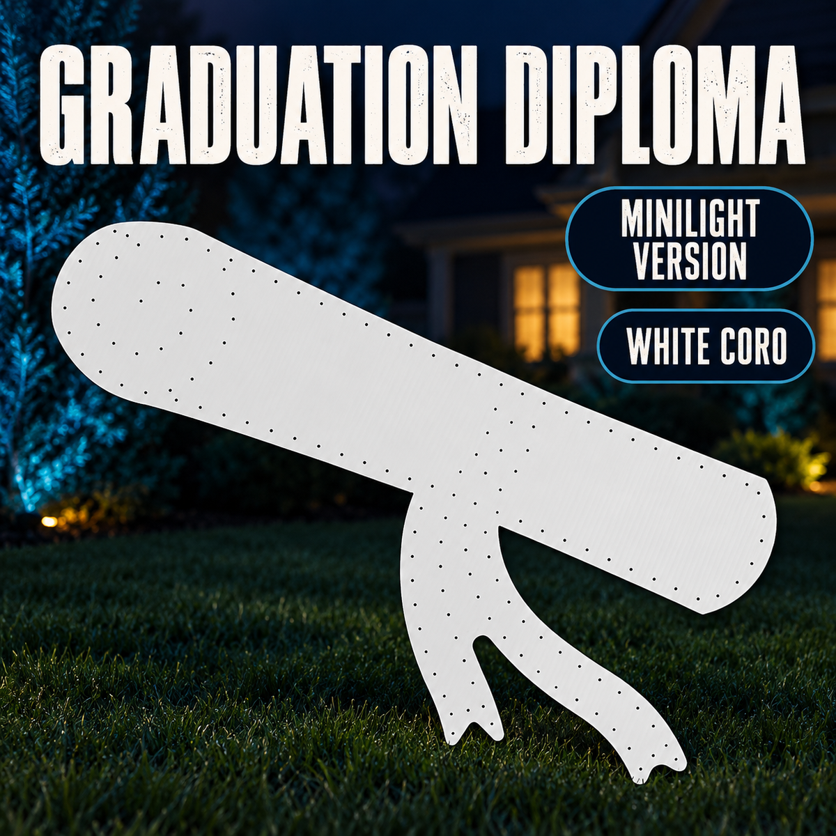 GRADUATION DIPLOMA by Boscoyo Studio, exact product shown in a blue-lit evening yard