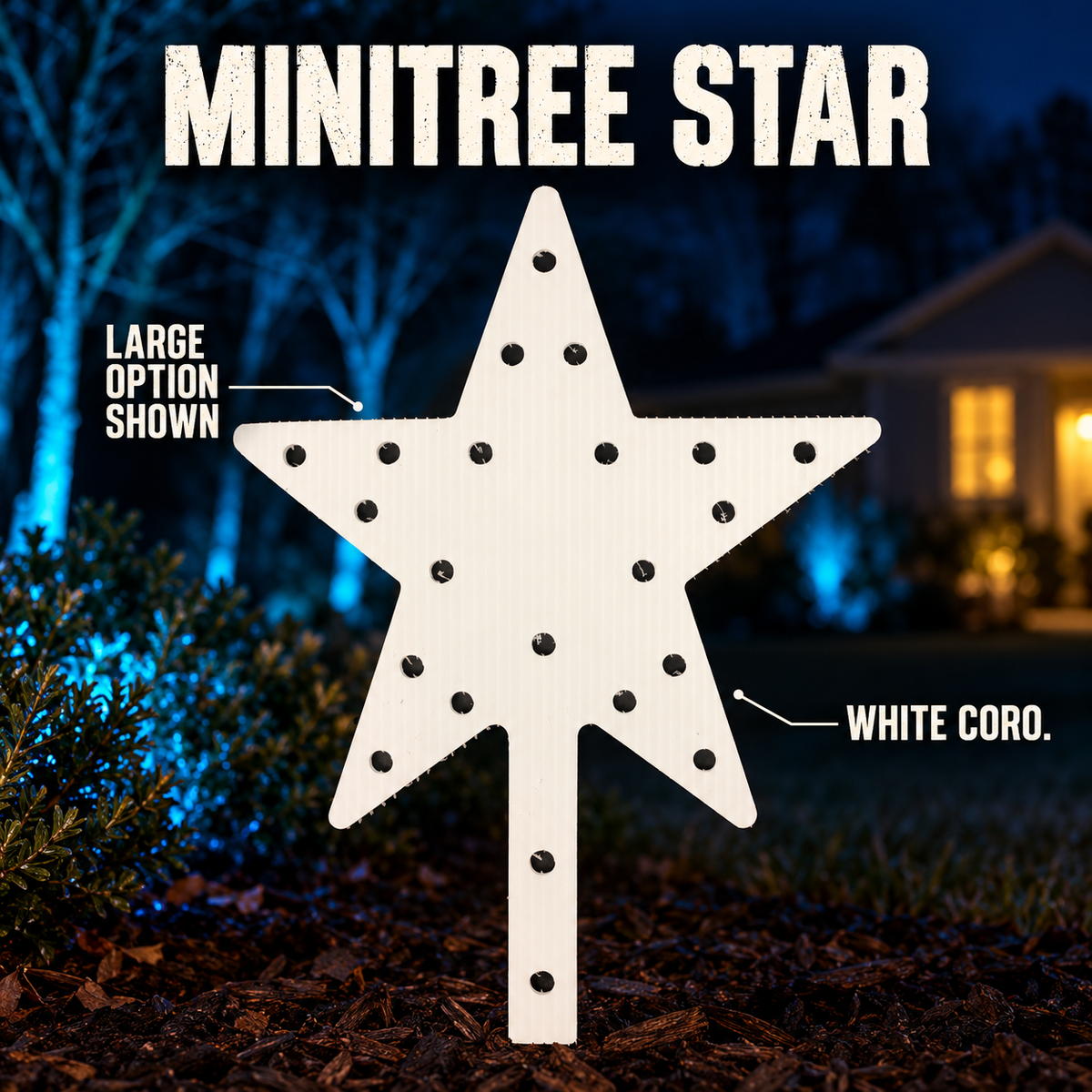 MINITREE STAR by Boscoyo Studio, exact product shown in a blue-lit evening yard