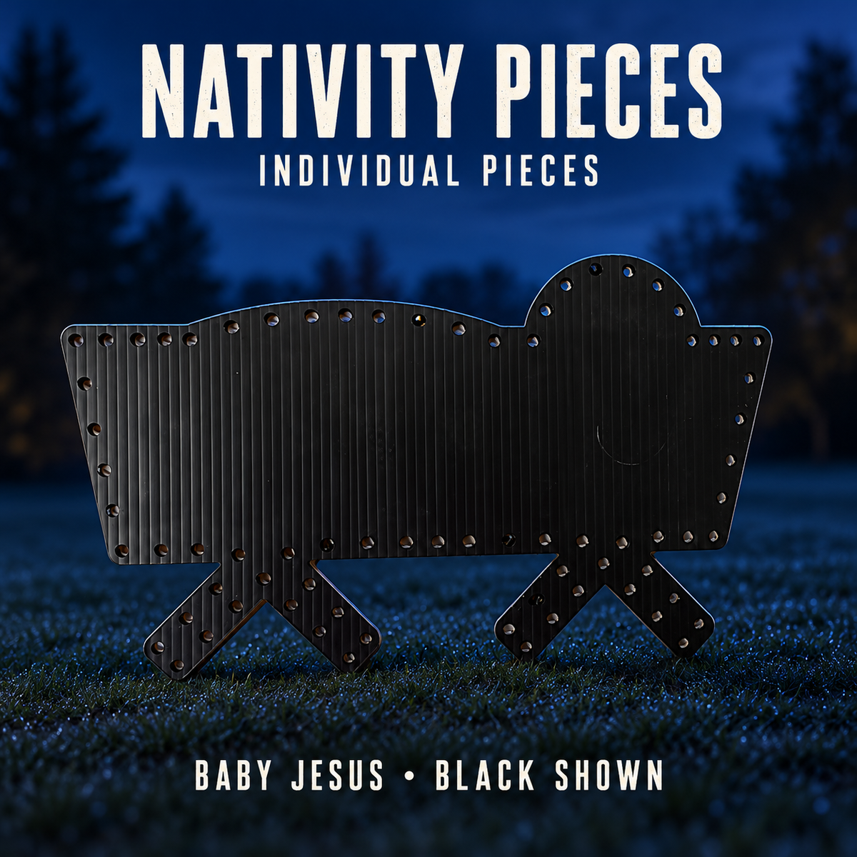 Boscoyo Nativity individual coro pieces; unlit black Baby Jesus piece shown.