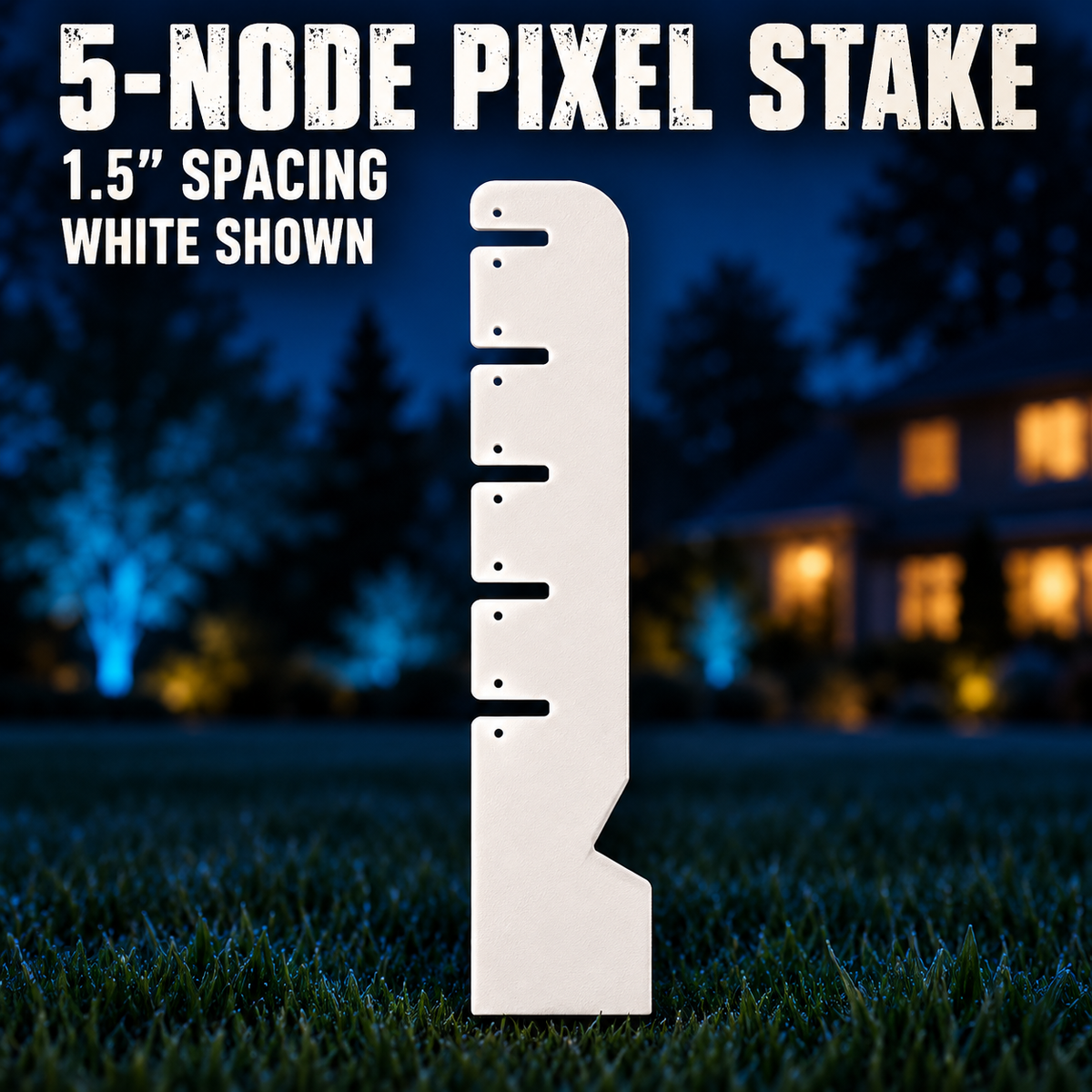Peace Family five-node white pixel stake with 1.5-inch spacing, shown without pixels or a ground spike.