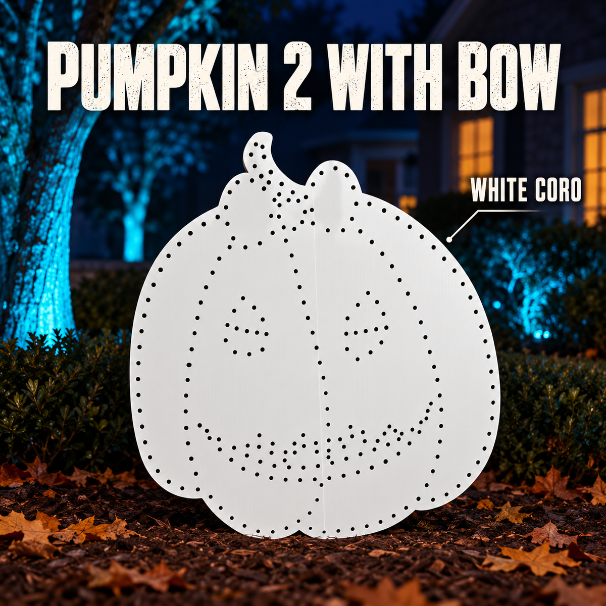 PUMPKIN 2 WITH BOW by Boscoyo Studio, exact product shown in a blue-lit evening yard