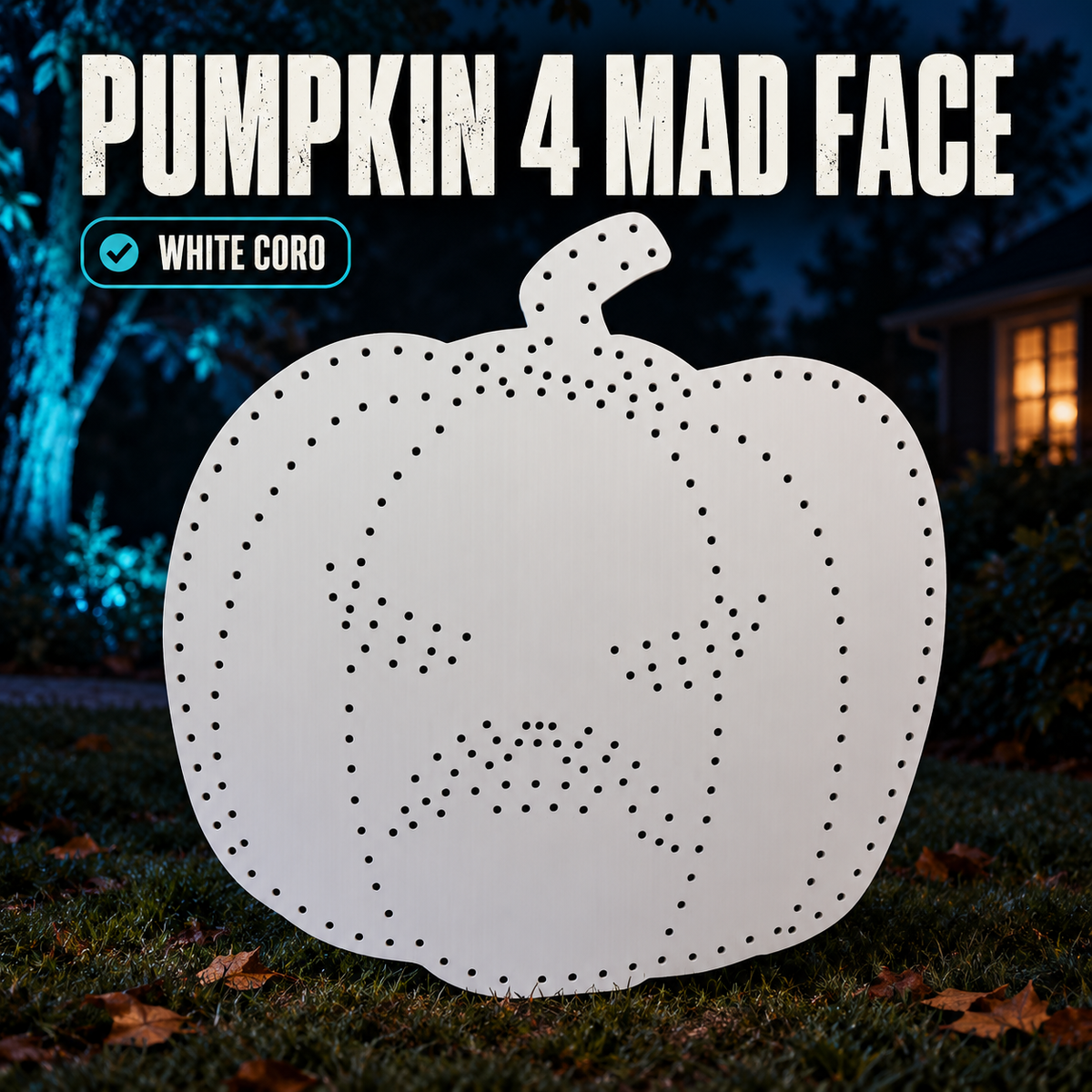 Boscoyo Pumpkin 4 Mad Face white coro prop with empty pixel holes