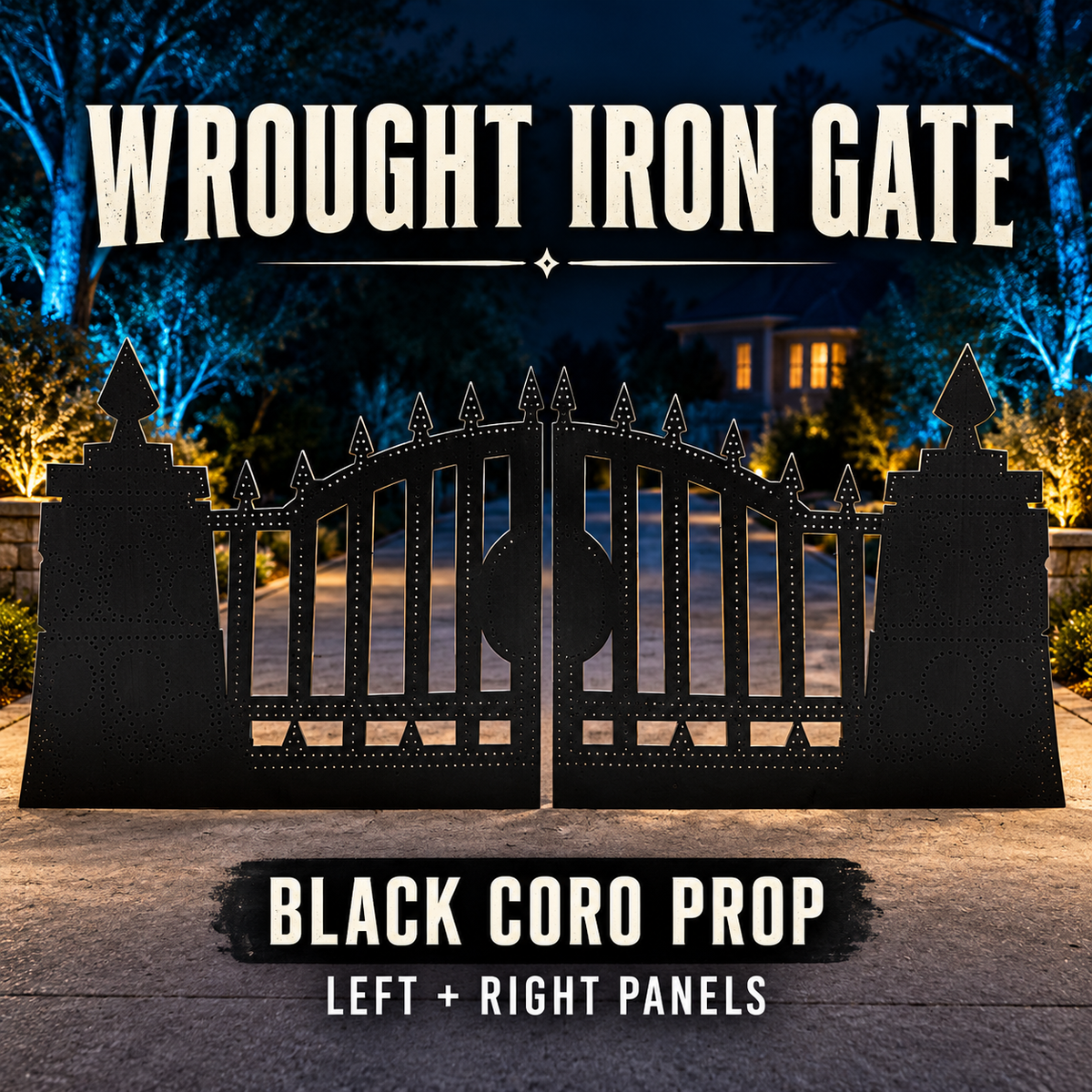 Boscoyo Wrought Iron Gate style black coro prop, left and right panels