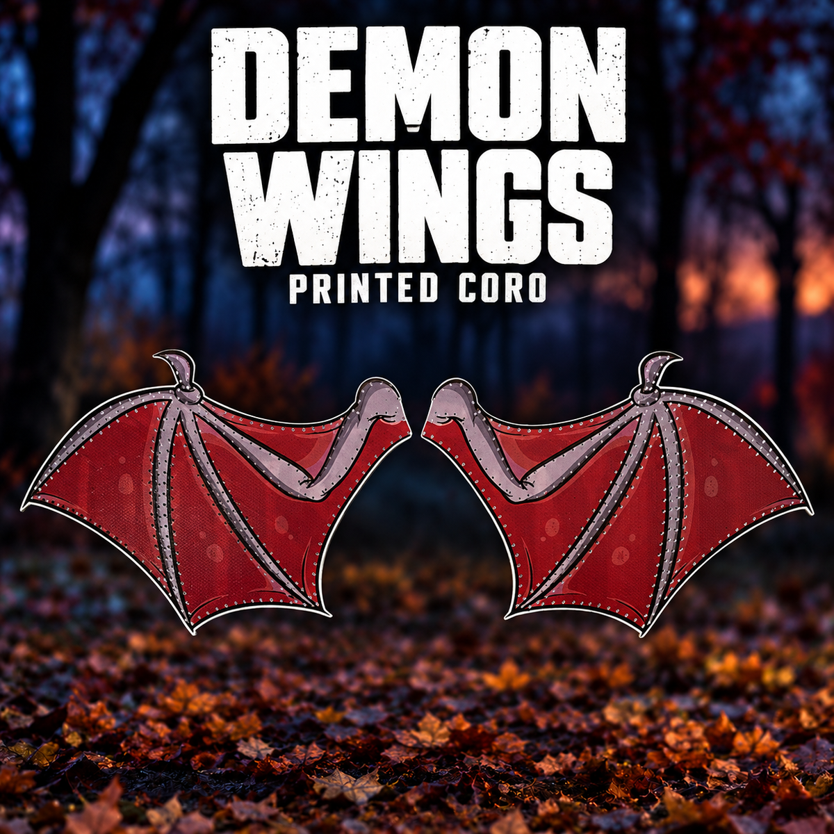 DayCorO Demon Wings printed coro pair, showing the original red and mauve artwork and unlit pixel holes.