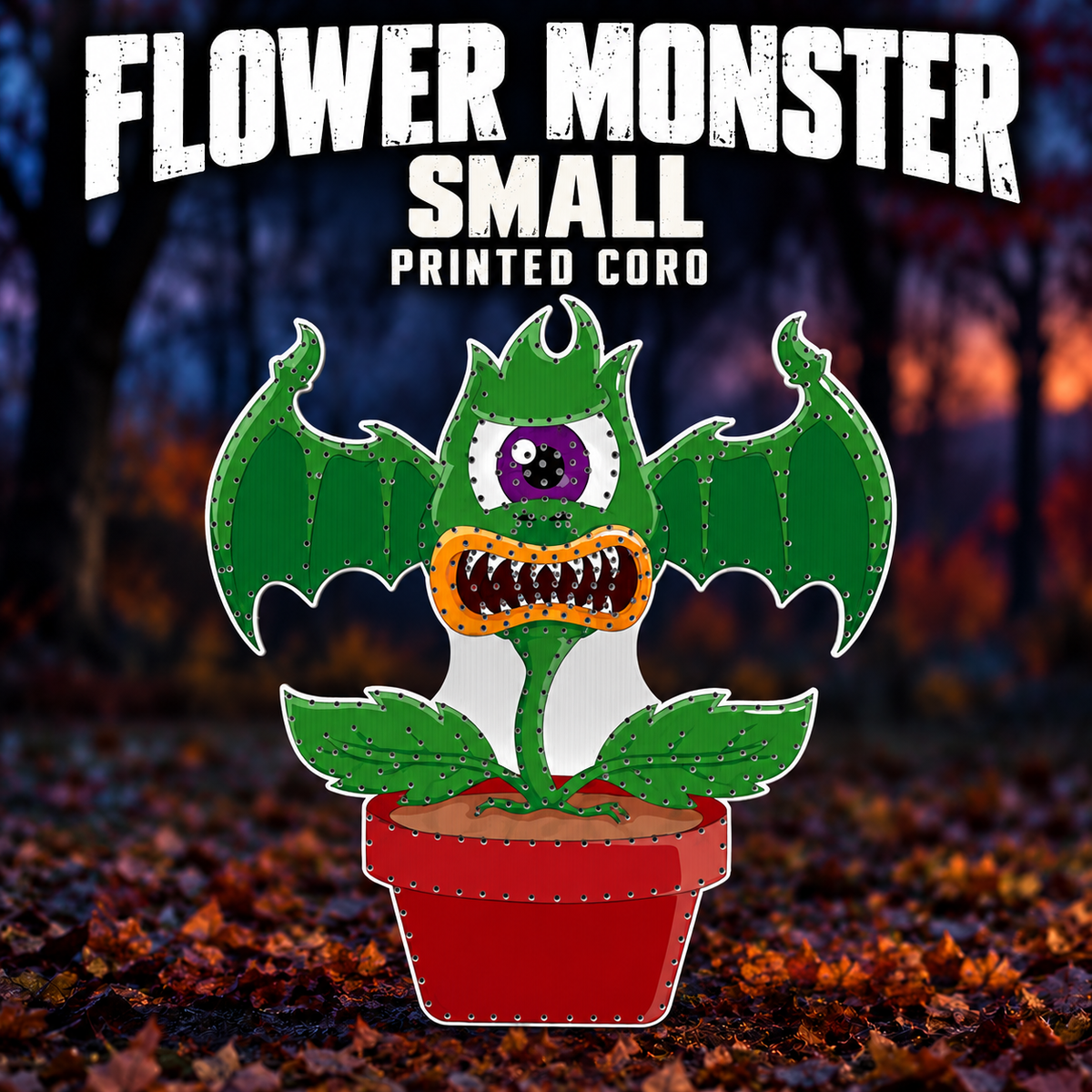 DayCorO small Flower Monster printed coro prop, showing its original artwork and unlit pixel-hole layout.