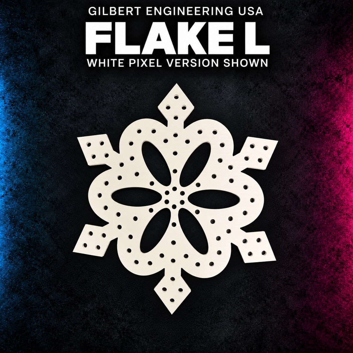 Gilbert Engineering USA Flake L bare white coro prop, showing the original empty pixel holes and cutout shape.