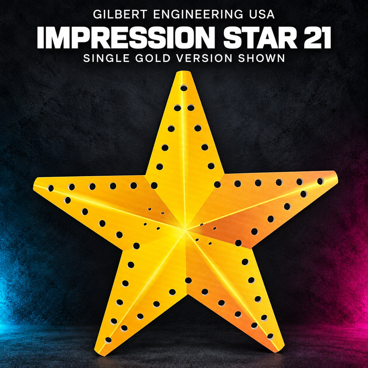 Gilbert Engineering USA IMPRESSION Star 21, single-ring gold printed coro version shown with empty pixel holes.
