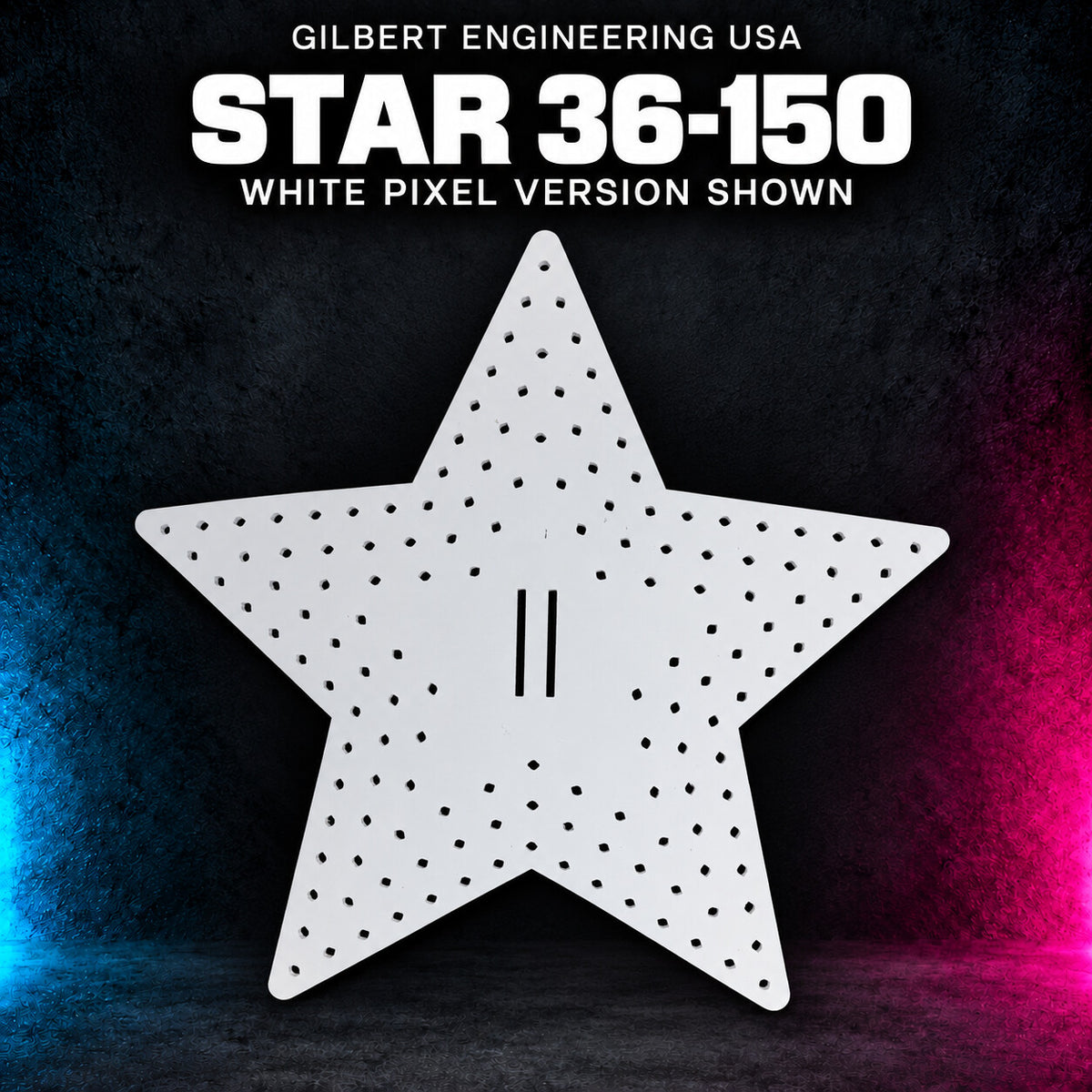 Gilbert Engineering USA Star 36-150 Tree Topper bare white coro prop with its original empty pixel openings and physical cutout shape.