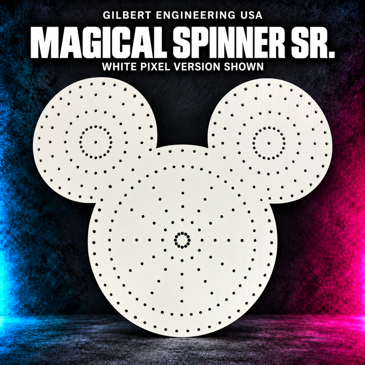 Gilbert Engineering USA Magical Spinner Sr.; white pixel version shown, bare unlit coroplast with empty pixel holes.