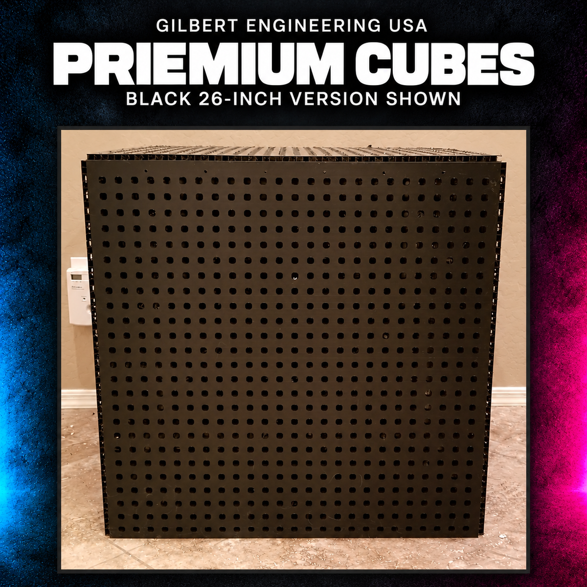 Gilbert Engineering USA Priemium Cubes, black 26-inch version shown. Original product photograph.