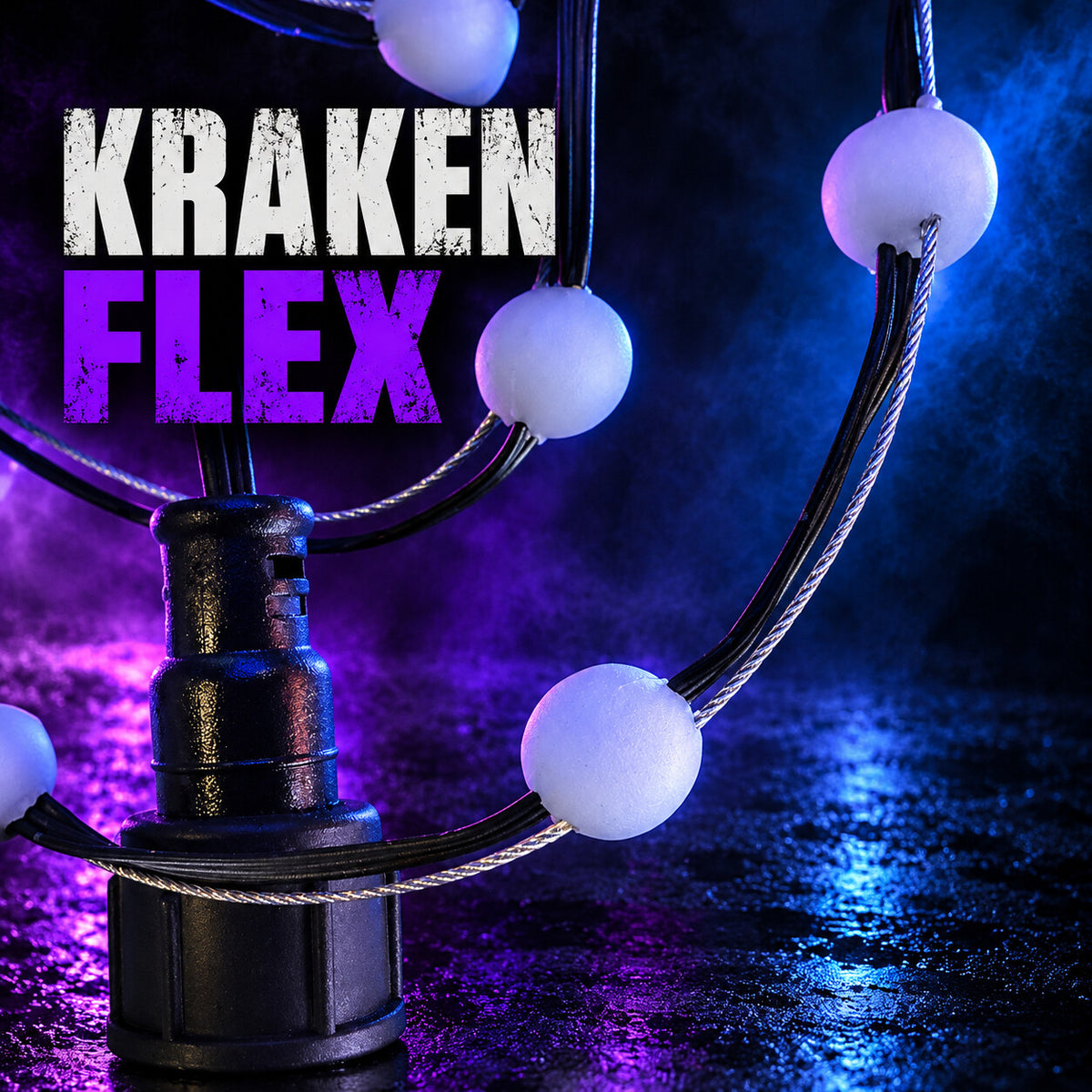 Kraken Flex bead pixels with black wiring, braided support cable and the pictured connector.