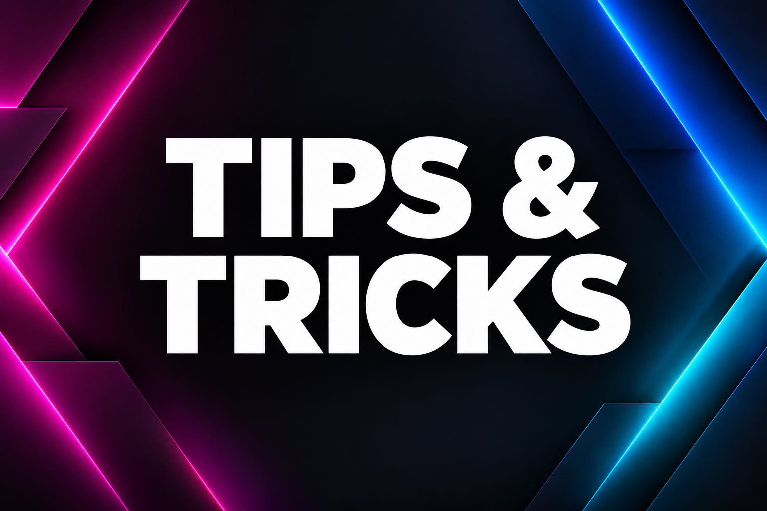 Tips & Tricks word art in white on a dark background with magenta and blue accents