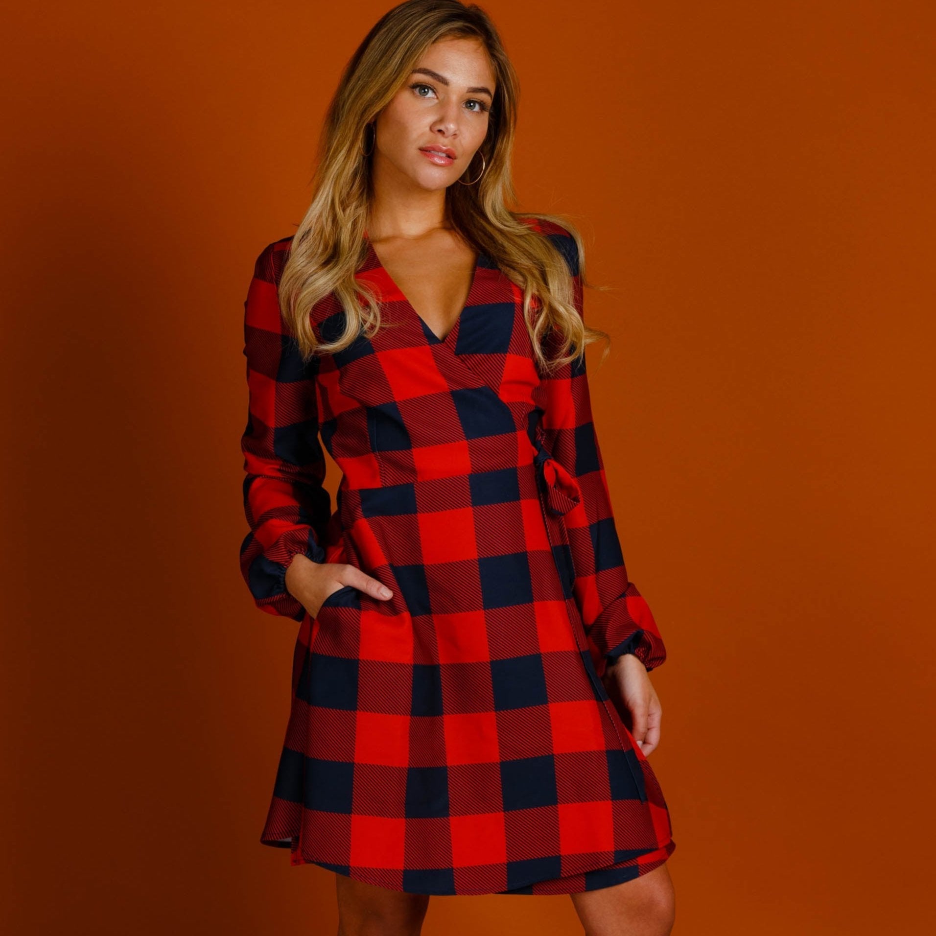 black and red plaid dress womens The Red & Black Lumberjack | Red Buffalo Check Christmas Wrap Dress | Size M