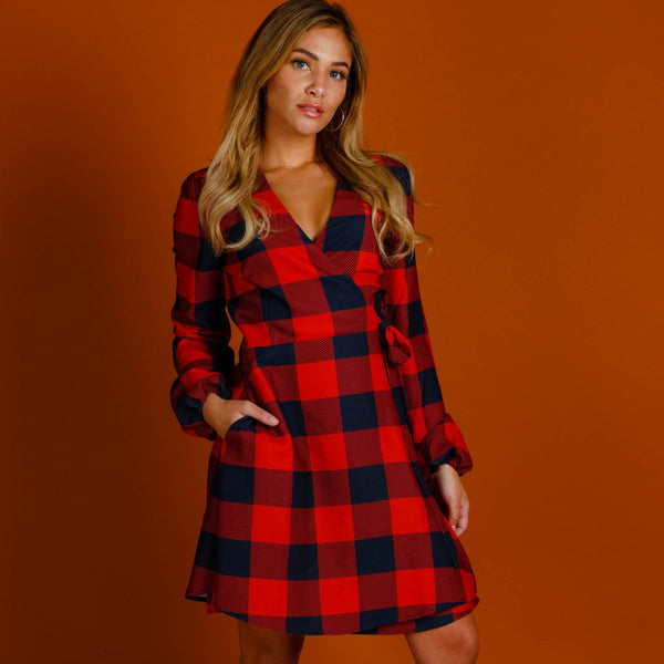 The Red & Black Lumberjack | Red Buffalo Check Christmas Wrap Dress | Size M