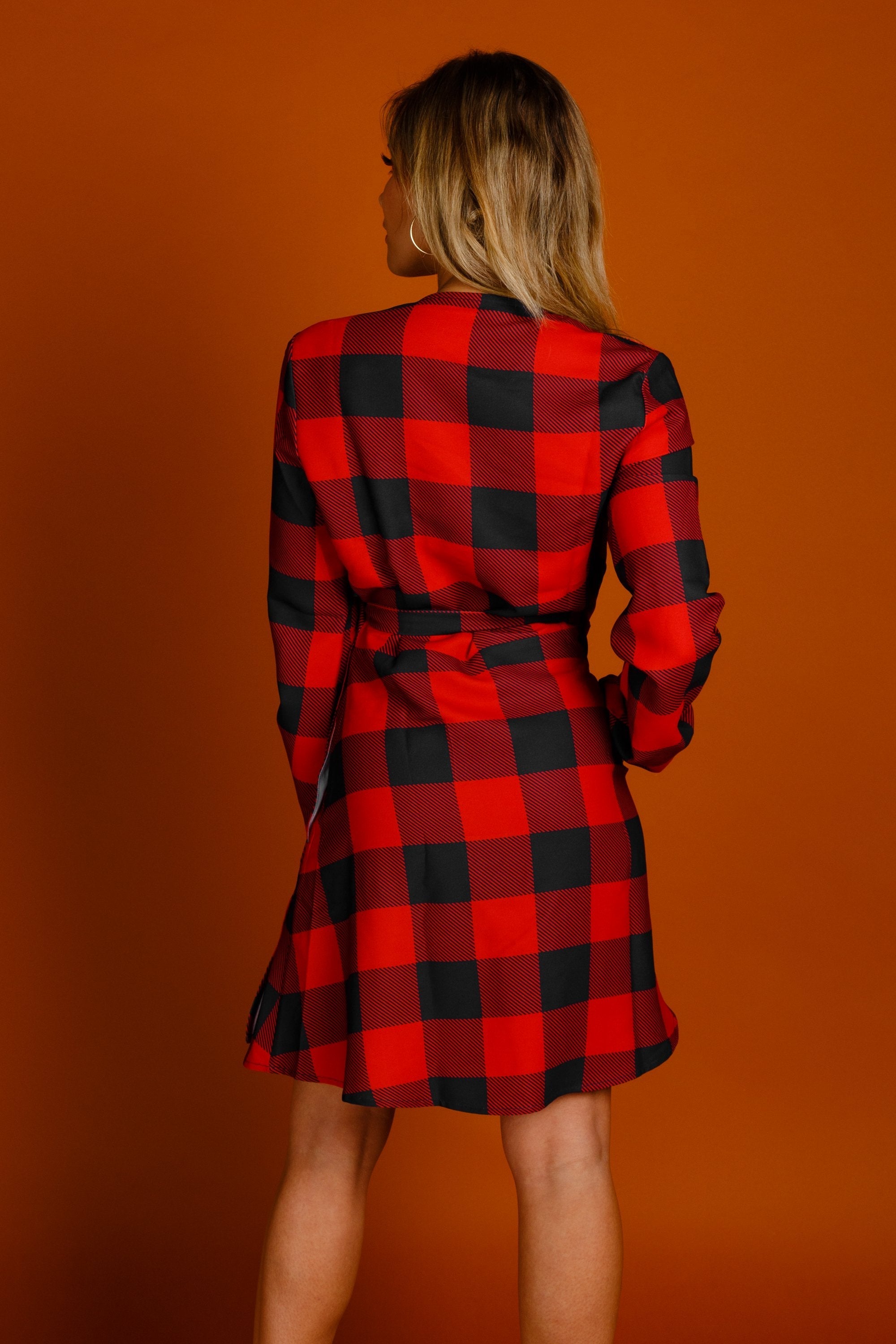 The Red & Black Lumberjack | Red Buffalo Check Christmas Wrap Dress Mattos Designs LLC The Red & Black Lumberjack | Red Buffalo Check Christmas Wrap Dress Mattos Designs LLC