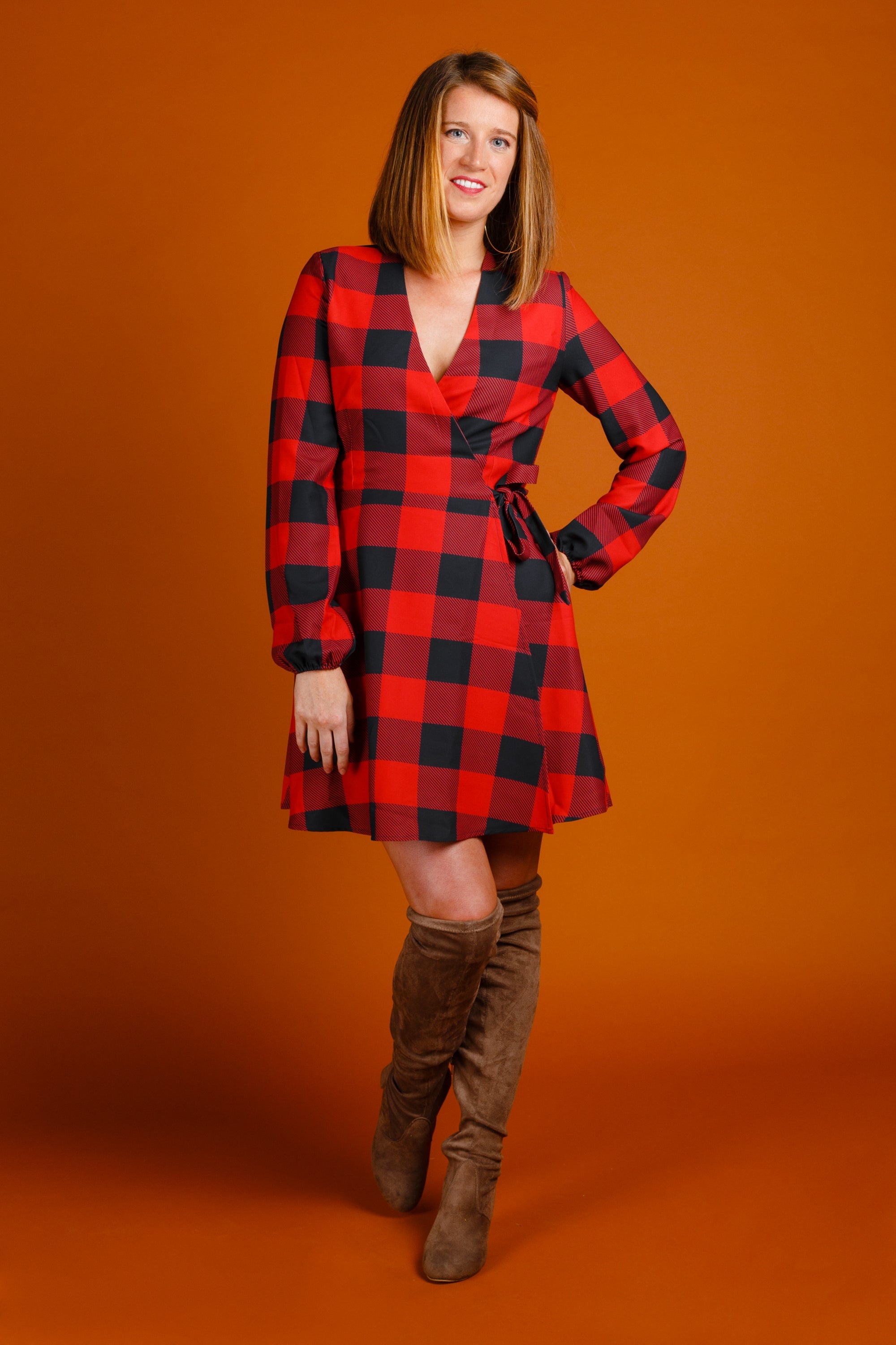 The Red & Black Lumberjack | Red Buffalo Check Christmas Wrap Dress | Size M