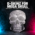 Gilbert Engineering USA G-SkinZ for the Mega Skull; greyskull, pictured overlay version. Exact photographed product on a charcoal background with cyan and magenta accents.