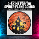 Gilbert Engineering USA G-SkinZ for the Spider Flake Combo; haunted house, overlay shown. Exact photographed product on a charcoal background with cyan and magenta accents.
