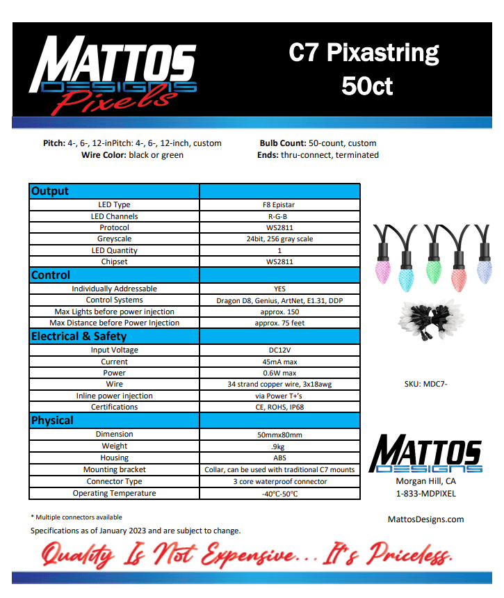 12v Replica C7 Pixels PixaString - Mattos Designs LLC
