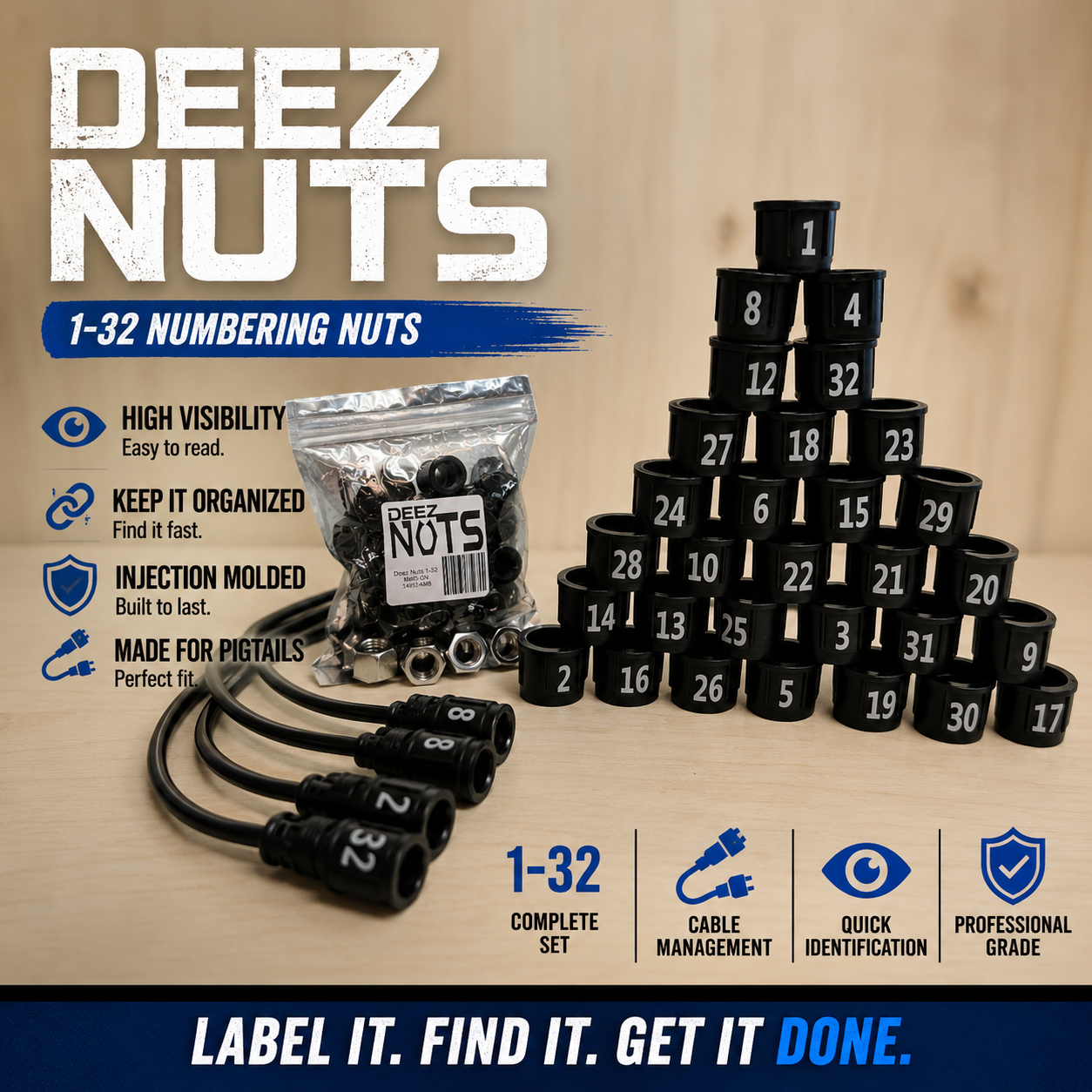 Deez Nuts Numbering Nuts 1-32 – Injection Molded, High Visibility