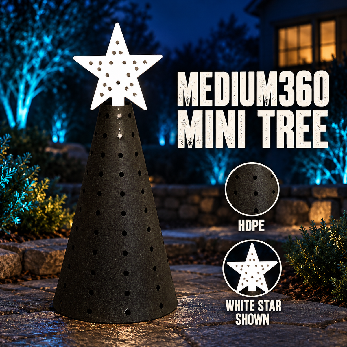 Boscoyo Medium360 Mini Tree, black HDPE with white star option shown