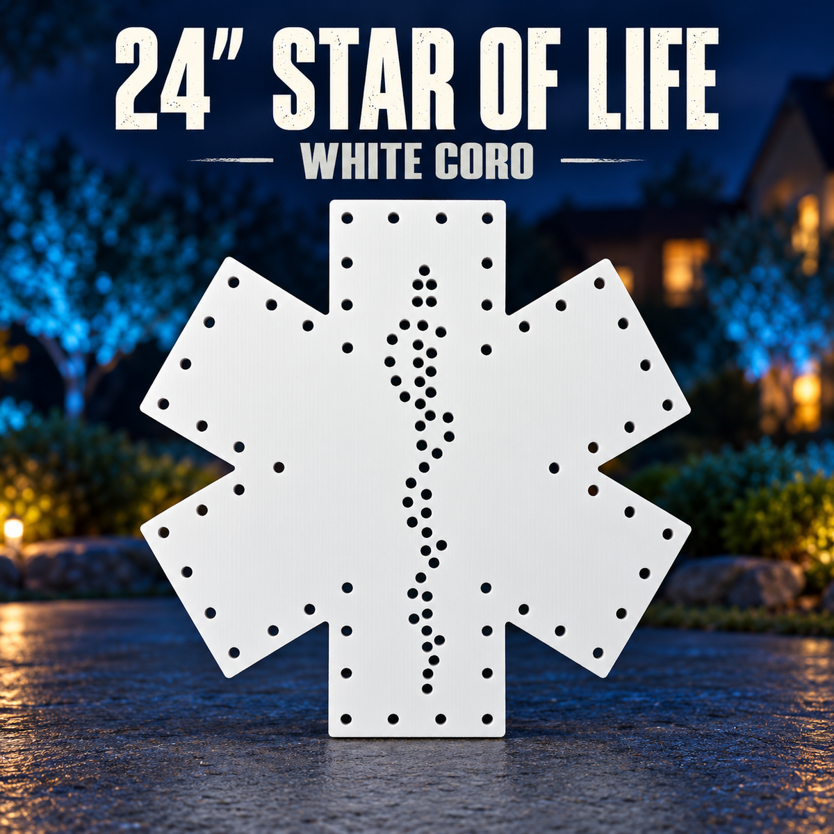 Boscoyo24-inch Star of Life white coro prop with its original100 empty pixel holes.