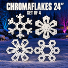 Boscoyo 24-inch ChromaFlakes set of four distinct unlit white coro snowflakes with empty pixel mounting holes.