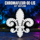 Boscoyo 23-inch outline ChromaFleur-de-lis, shown in unlit white coro with empty perimeter pixel holes.