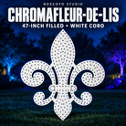 Unlit white 47-inch filled ChromaFleur-de-lis coro prop by Boscoyo Studio.