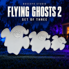 Set of three unlit white Flying Ghosts 2 coro props in three sizes by Boscoyo Studio.