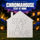 Boscoyo Studio ChromaHouse Stay At Home bare white house-shaped coro panel with empty outline and letter pixel holes.