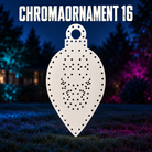 Boscoyo ChromaOrnament 16, an unlit white coro teardrop with its original singing-face and perimeter empty pixel holes.