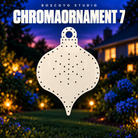 ChromaOrnament 7 bare white coro prop with empty pixel holes in an evening yard setting
