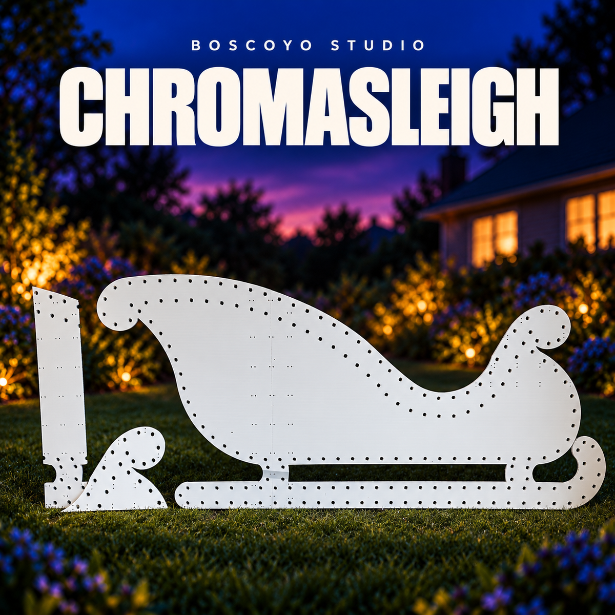 ChromaSleigh bare coro product and supplied components in a blue evening yard setting