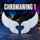 Boscoyo ChromaWing1, a pair of unlit white coro wings with their original feather contours and empty pixel holes.