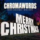 Boscoyo ChromaWords Merry Christmas, separate white coro letters for minilights arranged in the original two-row message with empty holes.